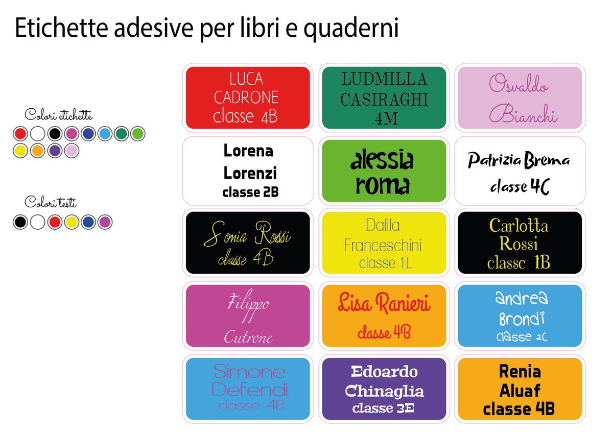 Set 120 Etichette Adesive Personalizzate con Nome e Cognome - Adesivi  Personalizzabili per Matite, Penne, Oggettistica Scuola, Libri e Quaderni -  Disponibili in Diversi Colori : : Cancelleria e prodotti per  ufficio