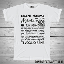 Carica l'immagine nel visualizzatore di Gallery, T-shirt per la festa della mamma GRAZIE MAMMA NOME... PERSONALIZZALA INSERENDO IL NOME NELLE NOTE DELL'ORDINE