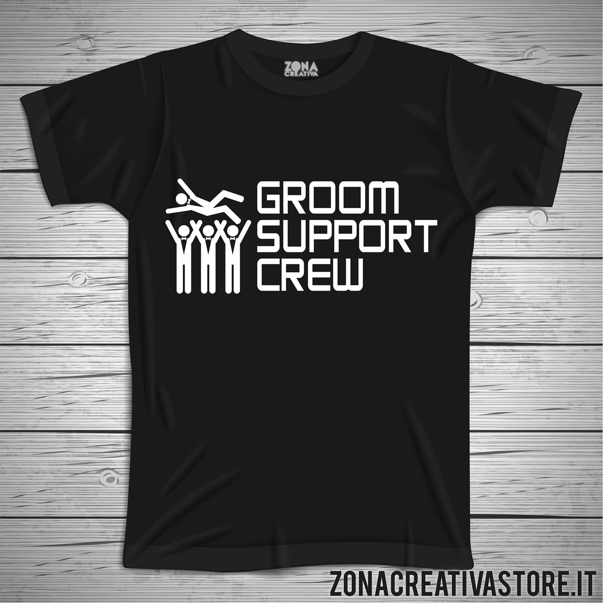 Hero Tee T-Shirt Uomo 'Support Team' - Addio Al Celibato, Maglia Bianca Sagomata, Fruit Of The Loom, Taglie S-M-L-XL - copertina