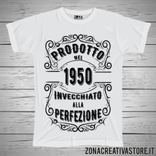 Carica l'immagine nel visualizzatore di Gallery, T-shirt per festa di compleanno PRODOTTO NEL 1950 INVECCHIATO ALLA PERFEZIONE
