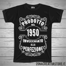 Carica l'immagine nel visualizzatore di Gallery, T-shirt per festa di compleanno PRODOTTO NEL 1950 INVECCHIATO ALLA PERFEZIONE