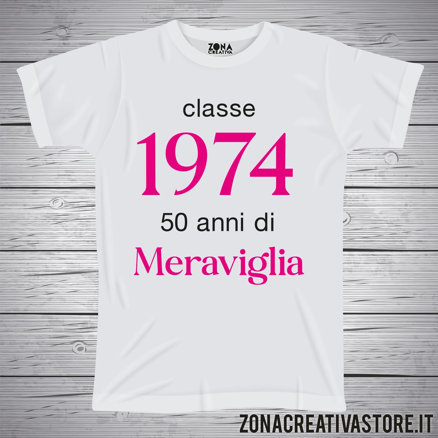 T-shirt per festa di compleanno CLASSE 1974 rosa