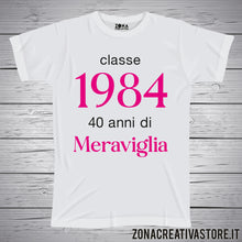Carica l&#39;immagine nel visualizzatore di Gallery, T-shirt per festa di compleanno CLASSE 1984 rosa