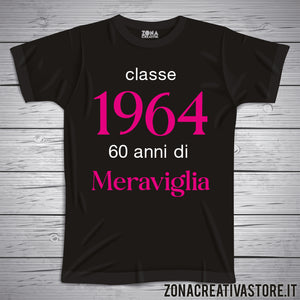 T-shirt per festa di compleanno CLASSE 1964 rosa