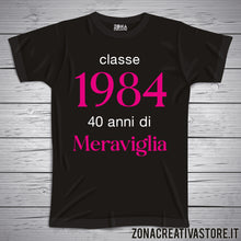 Carica l&#39;immagine nel visualizzatore di Gallery, T-shirt per festa di compleanno CLASSE 1984 rosa