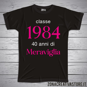 T-shirt per festa di compleanno CLASSE 1984 rosa