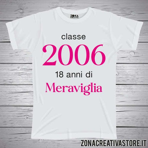 T-shirt per festa di compleanno CLASSE 2006 rosa