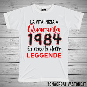 T-shirt per festa di compleanno 1984 la vita inizia a Quaranta