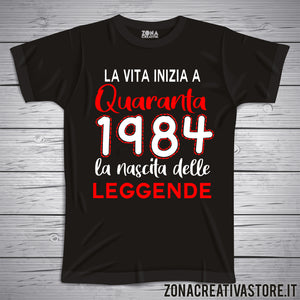 T-shirt per festa di compleanno 1984 la vita inizia a Quaranta