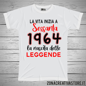 T-shirt per festa di compleanno 1964 la vita inizia a Sessanta