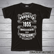 Carica l&#39;immagine nel visualizzatore di Gallery, T-shirt per festa di compleanno PRODOTTO NEL 1955 INVECCHIATO ALLA PERFEZIONE