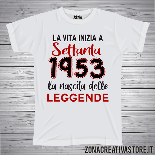 T-shirt per festa di compleanno 1953 la vita inizia a Settanta