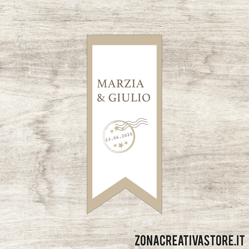 ADESIVI A FORMA DI BANDIERA PER MATRIMONIO - MISURA H. 5x2 CM. Cod. MA004