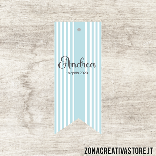 TAG IN CARTONCINO A FORMA DI BANDIERA PER BATTESIMO DISPONIBILI IN 3 COLORI: ROSA, AZZURRO E AVORIO - MISURA H. 5x2 CM. Cod. BA030