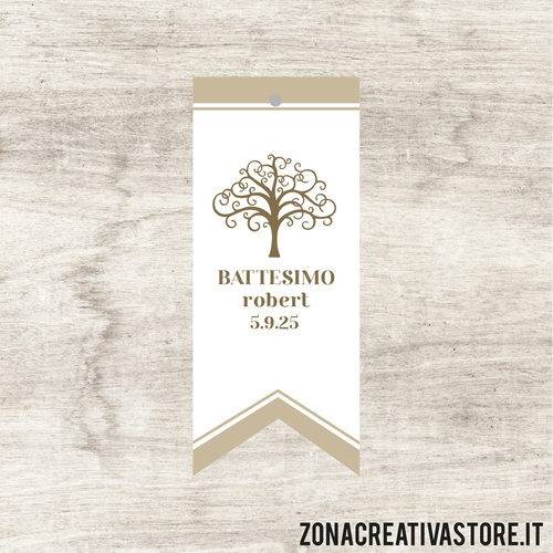TAG IN CARTONCINO A FORMA DI BANDIERA PER BATTESIMO DISPONIBILI IN 3 COLORI: ROSA, AZZURRO E AVORIO - MISURA H. 5x2 CM. Cod. BA027