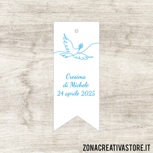 TAG IN CARTONCINO A FORMA DI BANDIERA PER CRESIMA DISPONIBILI IN 3 COLORI DIVERSI - MISURA H. 5x2 CM. Cod. CR002