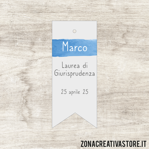 TAG IN CARTONCINO A FORMA DI BANDIERA PER LAUREA DISPONIBILI IN 3 COLORI DIVERSI - MISURA H. 5x2 CM. Cod. LA008