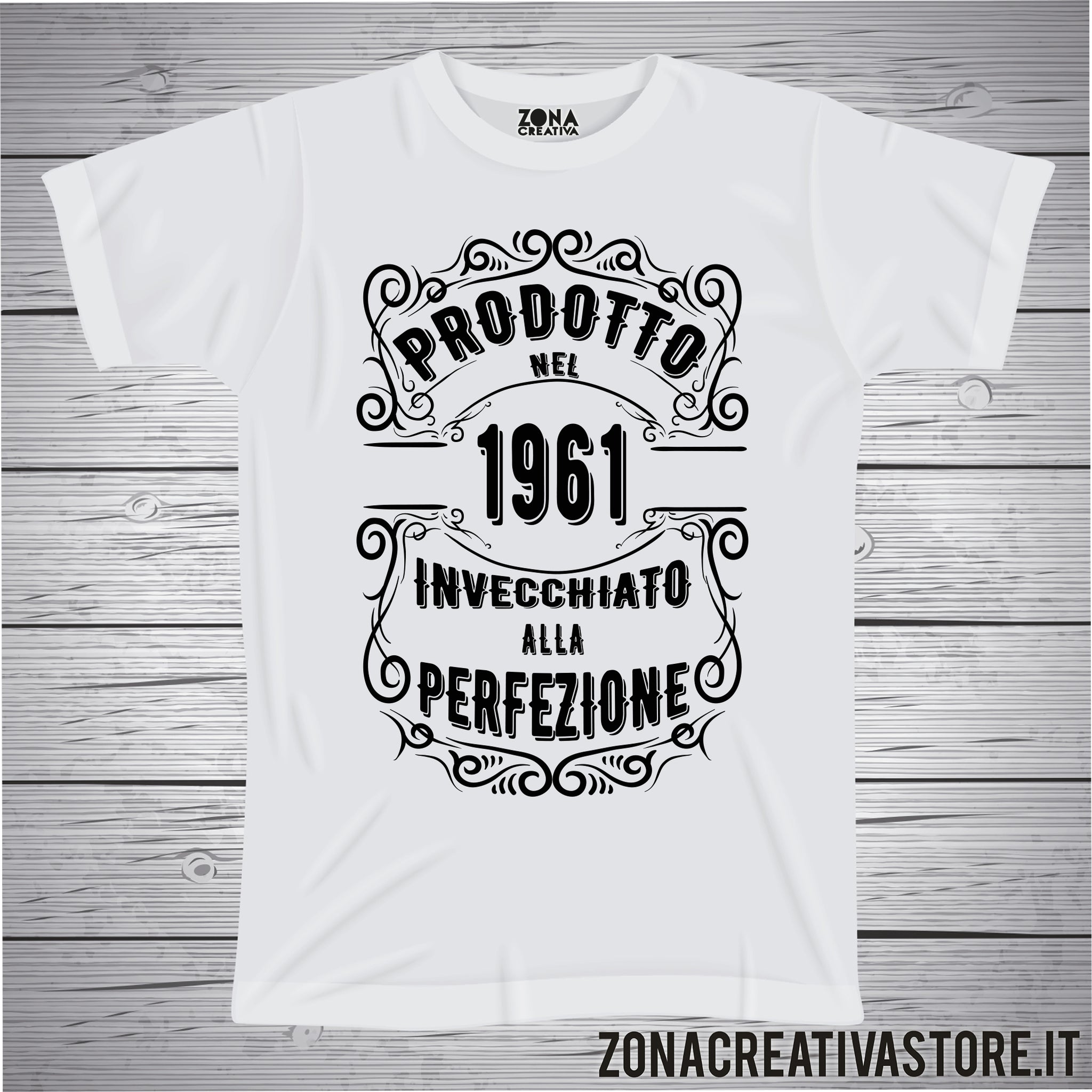T-Shirt Uomo 1961 Vintage - Regalo 61° Compleanno - Anno Di Nascita - Bianca 100% Cotone