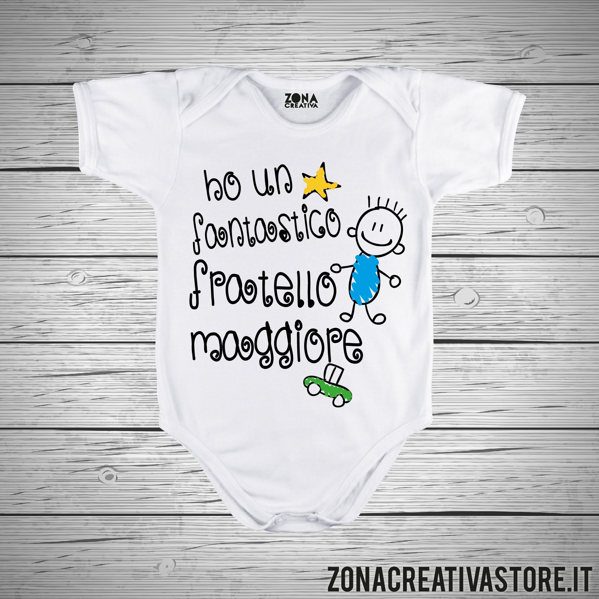 Body Neonato "Ho Un Fantastico Fratello Maggiore" - 100% Cotone, Manica Corta, Bottoni Spalla - Foto 14