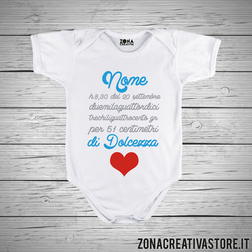 Body neonato NOME MASCHIO PERSONALIZZATO CON DATI DI NASCITA