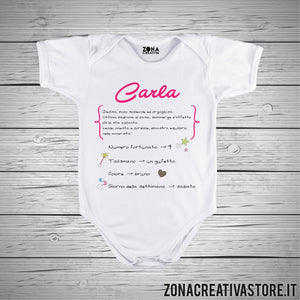 Body neonato con nome personalizzato CARLA
