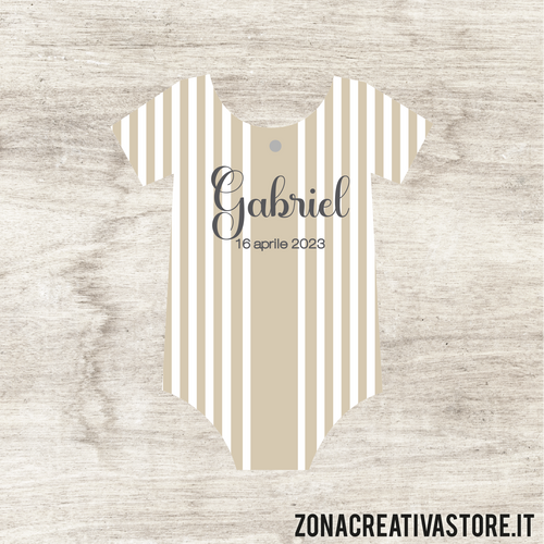 TAG A FORMA DI BODY BATTESIMO DISPONIBILI IN 3 COLORI: ROSA, AZZURRO E AVORIO - MISURA H. 4,6x3,8 CM. Cod. BA030