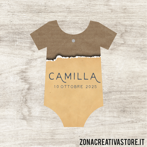 TAG A FORMA DI BODY BATTESIMO DISPONIBILI IN 3 COLORI: ROSA, AZZURRO E AVORIO - MISURA H. 4,6x3,8 CM. Cod. BA015