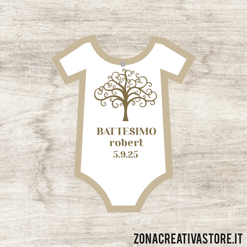 TAG A FORMA DI BODY BATTESIMO DISPONIBILI IN 3 COLORI: ROSA, AZZURRO E AVORIO - MISURA H. 4,6x3,8 CM. Cod. BA027