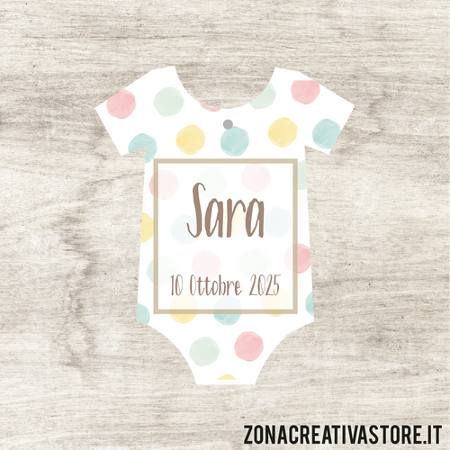 TAG A FORMA DI BODY BATTESIMO DISPONIBILI IN 3 COLORI: ROSA, AZZURRO E AVORIO - MISURA H. 4,6x3,8 CM. Cod. BA012