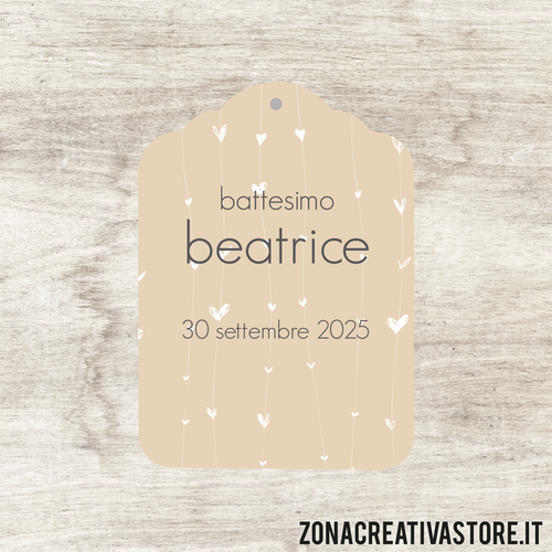 TAG A FORMA DI TAG CLASSICO PER BATTESIMO DISPONIBILI IN 3 COLORI: ROSA, AZZURRO E AVORIO - MISURA H. 4,3x3 CM. Cod. BA023
