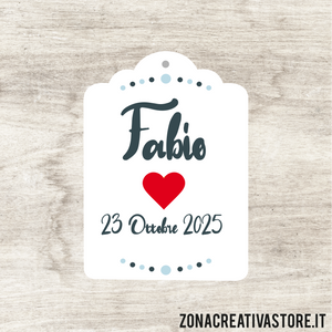 TAG A FORMA DI TAG CLASSICO PER BATTESIMO DISPONIBILI IN 3 COLORI: ROSA, AZZURRO E AVORIO - MISURA H. 4,3x3 CM. Cod. BA019