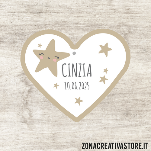 TAG A FORMA DI CUORE PER BATTESIMO DISPONIBILI IN 3 COLORI: ROSA, AZZURRO E AVORIO - MISURA H. 4,8x4,1 CM. Cod. BA001