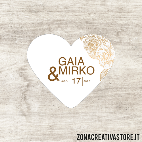 ADESIVI A FORMA DI CUORE PICCOLO PER MATRIMONIO - MISURA H. 3x3,6 CM. Cod. MA003