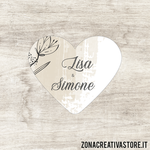 ADESIVI A FORMA DI CUORE PICCOLO PER MATRIMONIO - MISURA H. 3x3,6 CM. Cod. MA001