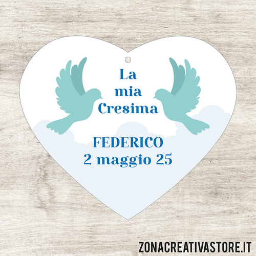 TAG A FORMA DI CUORE PER CRESIMA DISPONIBILI IN 3 COLORI DIVERSI - MISURA H. 4,1x4,8 CM. Cod. CR009