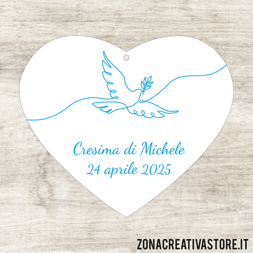 TAG A FORMA DI CUORE PER CRESIMA DISPONIBILI IN 3 COLORI DIVERSI - MISURA H. 4,1x4,8 CM. Cod. CR002