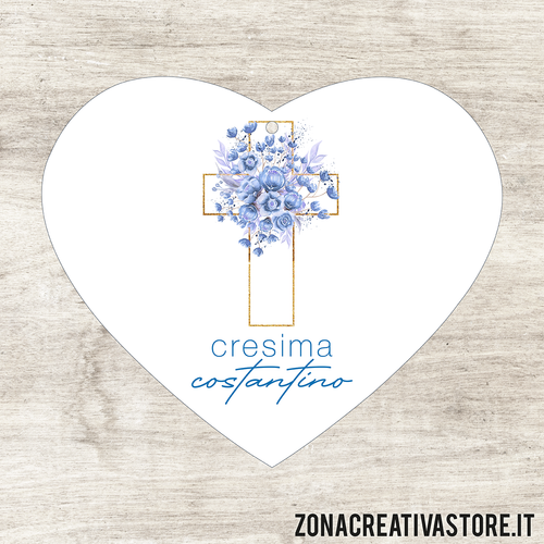 TAG A FORMA DI CUORE PER CRESIMA DISPONIBILI IN 3 COLORI DIVERSI - MISURA H. 4,1x4,8 CM. Cod. CR010