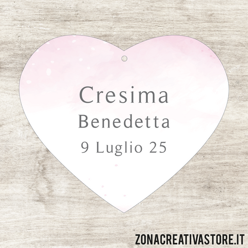 TAG A FORMA DI CUORE PER CRESIMA DISPONIBILI IN 3 COLORI DIVERSI - MISURA H. 4,1x4,8 CM. Cod. CR001