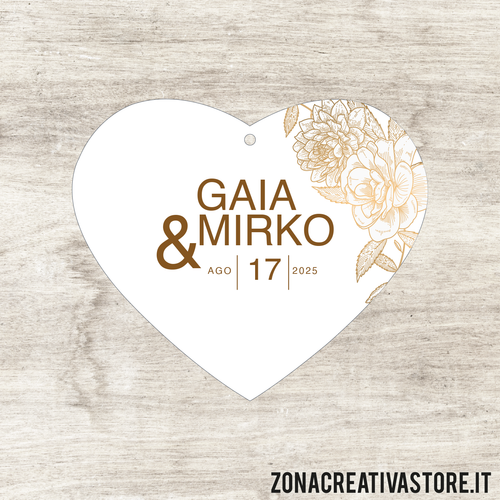TAG A FORMA DI CUORE PER MATRIMONIO  - MISURA H. 4,1x4,8 CM. Cod. MA003