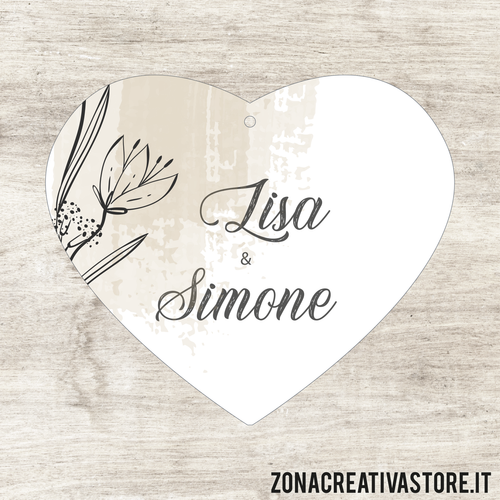 TAG A FORMA DI CUORE PER MATRIMONIO  - MISURA H. 4,1x4,8 CM. Cod. MA001