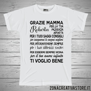 T-shirt per la festa della mamma GRAZIE MAMMA NOME... PERSONALIZZALA INSERENDO IL NOME NELLE NOTE DELL'ORDINE