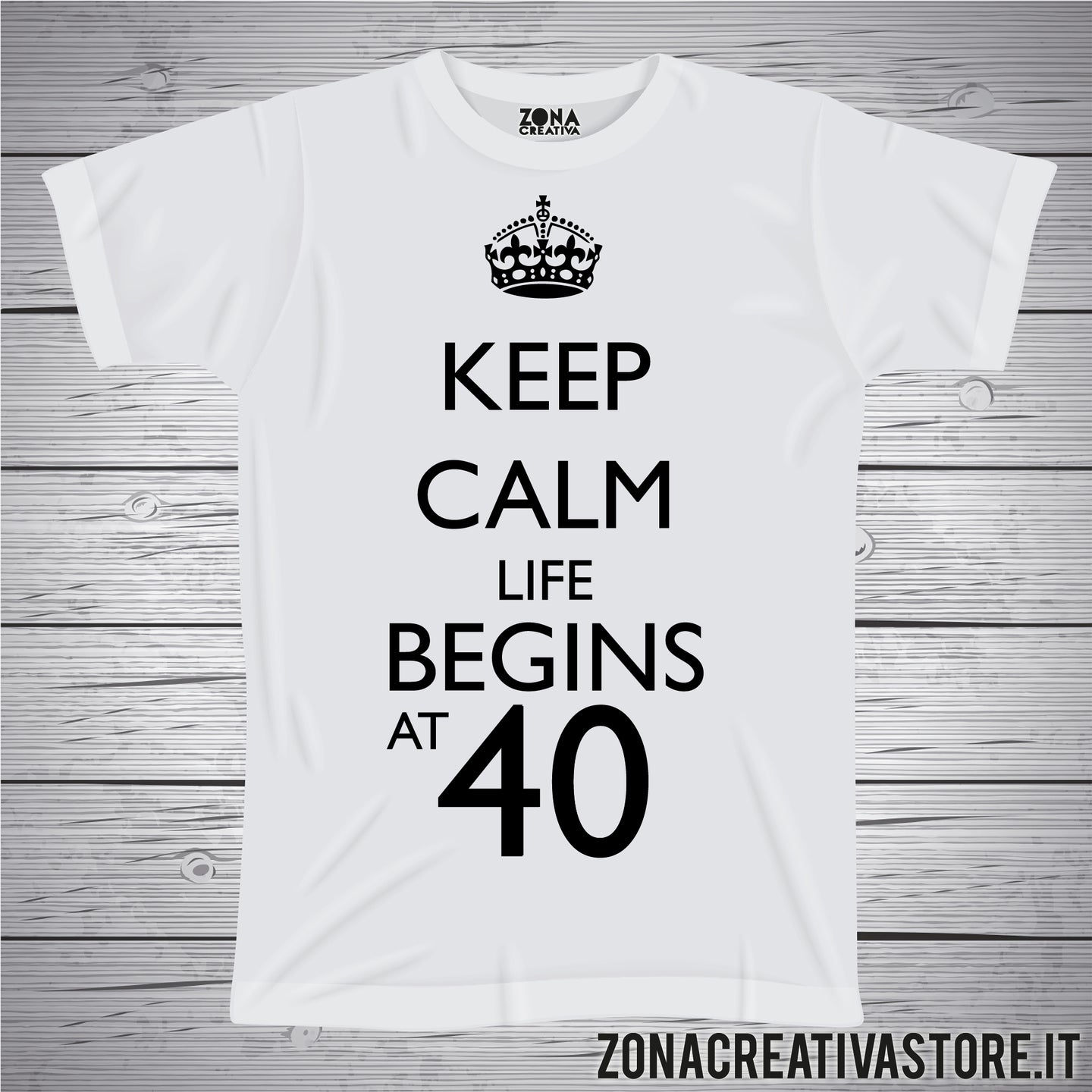 T-shirt per festa di compleanno KEEP CALM LIFE BEGINS AT 40