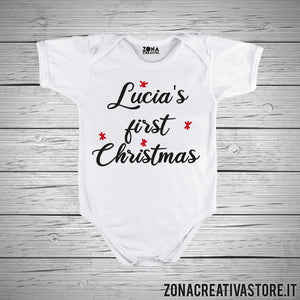Body neonato per Natale NOME FIRST CHRISTMAS (INSERIRE NELLE NOTE IL NOME DESIDERATO)