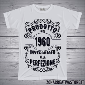 T-shirt per festa di compleanno PRODOTTO NEL 1960 INVECCHIATO ALLA PERFEZIONE