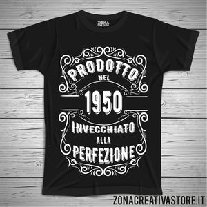 T-shirt per festa di compleanno PRODOTTO NEL 1950 INVECCHIATO ALLA PERFEZIONE