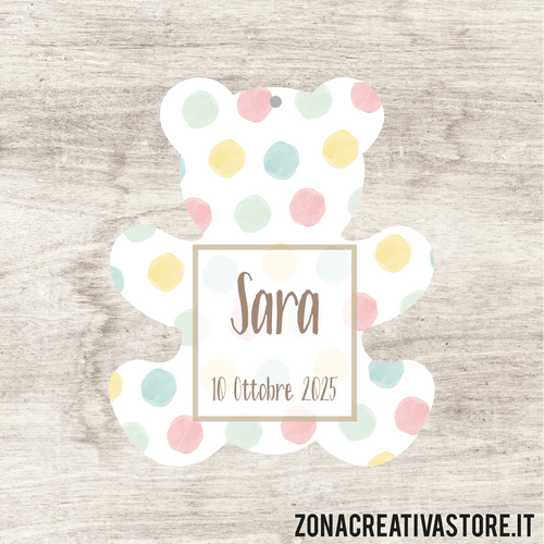 TAG A FORMA DI BODY ORSETTO PER BATTESIMO DISPONIBILI IN 3 COLORI: ROSA, AZZURRO E AVORIO - MISURA H. 4,5x3,7 CM. Cod. BA012