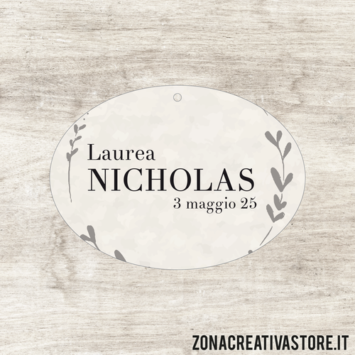 TAG A FORMA OVALE PER LAUREA DISPONIBILI IN 3 COLORI DIVERSI - MISURA H. 2,7x3,7 CM. Cod. LA004
