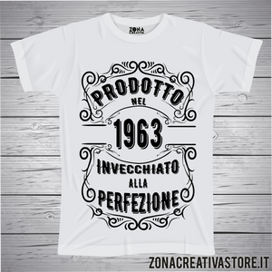 T-shirt per festa di compleanno PRODOTTO NEL 1963 INVECCHIATO ALLA PERFEZIONE
