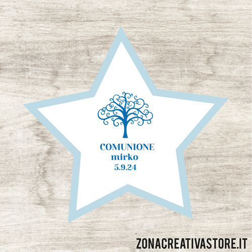 ADESIVO TAG A FORMA DI STELLA PER COMUNIONE DISPONIBILI IN 3 COLORI: ROSA, AZZURRO E AVORIO - MISURA H, 4,6 x 4,8 CM. Cod. CO002