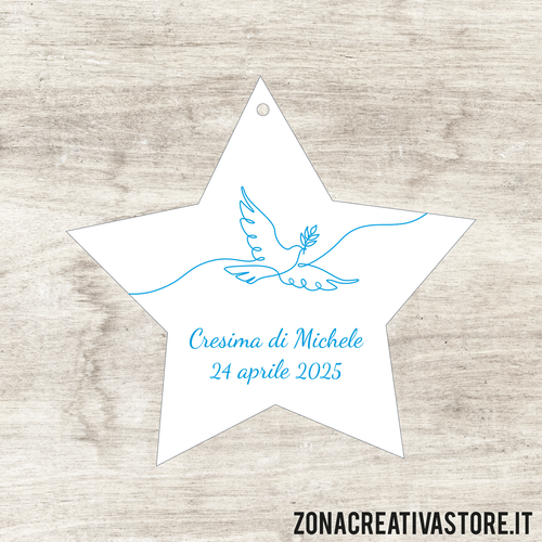 TAG IN CARTONCINO A FORMA DI STELLA PER CRESIMA DISPONIBILI IN 3 COLORI DIVERSI - MISURA H, 4,6 x 4,8 CM. Cod. CR002